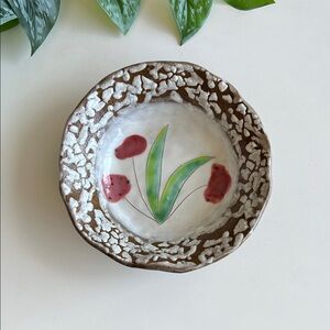 Handmade Floral Pottery Bowl Dish Decor